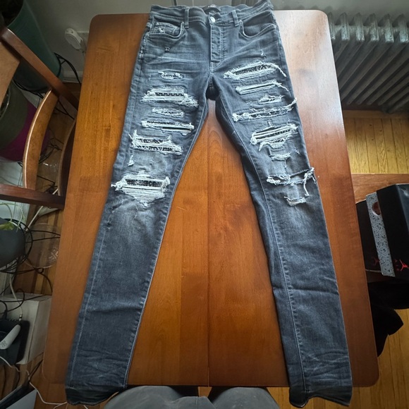 AMIRI Distressed Bandana Thrasher Skinny Jeans 'Gray' Sz 31